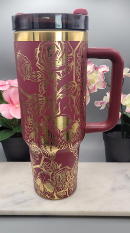Skulls & Swear Words , Cuss word, F**K mandala with sugar skull 40oz Double Wall Insulated Tumbler with Handles