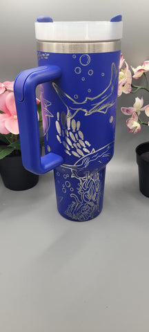 Sharks 40oz Double Wall Insulated Tumbler with Handles Gift for mom, Granny, sister, Niece