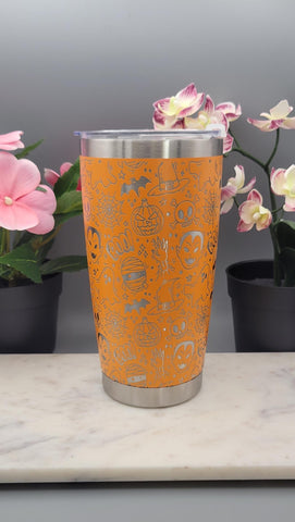 Trick or Treat, monster mash Halloween, ghosts Laser Engraved Custom Seamless 20oz Double Wall Insulated Tumbler Travel mug