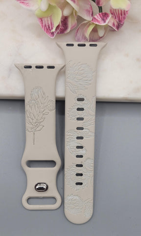 Engraved Protea Flowers Gift Design for Apple Watch Silicone Sports Band/Strap 38mm/40mm/41mm/42mm/44mm/45mm/46mm/49mm Garden Boho