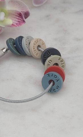 Country City Town Travel Tokens for Keyrings Engraved Travel Rings, Travel Gift Made from Acrylic Over 30 colours