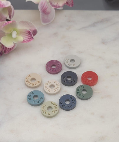 Country City Town Travel Tokens for Keyrings Engraved Travel Rings, Travel Gift Made from Acrylic Over 30 colours