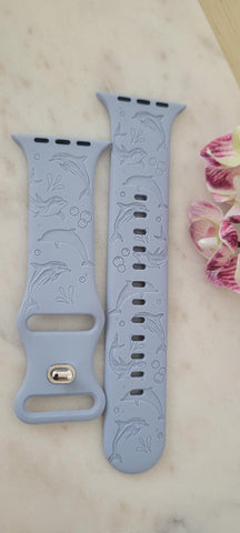 Engraved Dolphins, Ocean, Sea Gift Design for Apple Watch Silicone Sports Band/Strap 38mm/40mm/41mm/42mm/44mm/45mm/46mm/49mm