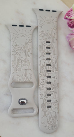 Engraved Cactus, Western Gift Design for Apple Watch Silicone Sports Band/Strap 38mm/40mm/41mm/42mm/44mm/45mm/46mm/49mm