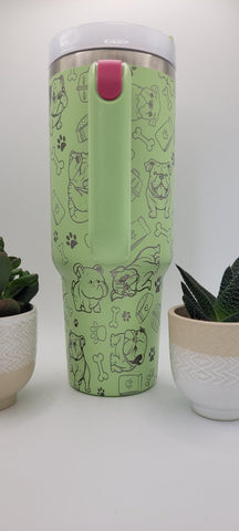 Original Stanley cute English bulldog tumbler,40oz dog cup, Engraved tumbler 40oz Double Wall Insulated Tumbler with Handles