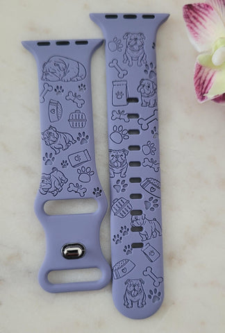 Engraved English Bulldog Design for Apple Watch Silicone Sports Band/Strap 38mm/40mm/41mm/42mm/44mm/45mm/46mm/49mm