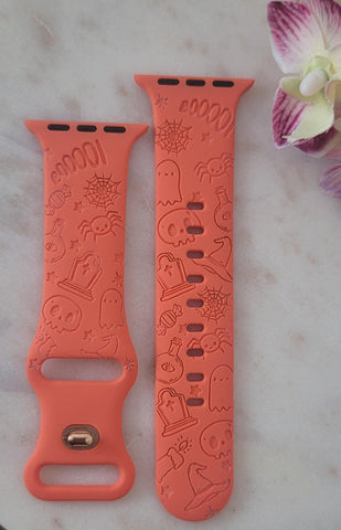 Engraved Halloween, Ghosts Gift Design for Apple Watch Silicone Sports Band/Strap 38mm/40mm/41mm/42mm/44mm/45mm/46mm/49mm