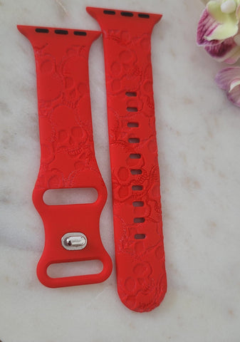 Engraved Skulls, Halloween Gift Design for Apple Watch Silicone Sports Band/Strap 38mm/40mm/41mm/42mm/44mm/45mm/46mm/49mm