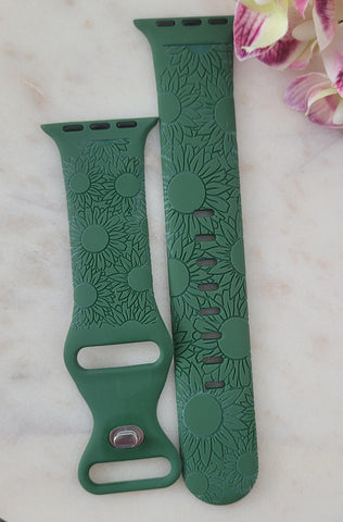 Engraved Sunflowers Gift Design for Apple Watch Silicone Sports Band/Strap 38mm/40mm/41mm/42mm/44mm/45mm/46mm/49mm