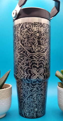Swear/cuss Word Mandala F**k Mandala water bottle tumbler, Laser Engraved 30oz Double Wall Insulated Tumbler