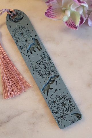 Fantasy bookmark, Celestial Witchy Dog Wolf bookmark acrylic or wood, Custom Engraved Made from Acrylic Over 30 colours