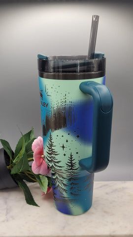 Original Stanley Northern Lights, wilderness, stars gift Engraved tumbler 40oz Double Wall Insulated Tumbler with Handles