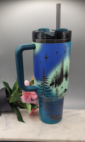 Original Stanley Northern Lights, wilderness, stars gift Engraved tumbler 40oz Double Wall Insulated Tumbler with Handles