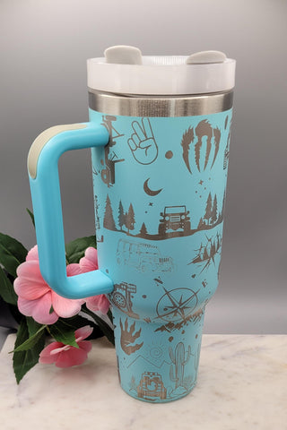 Dinosaur Park, Jeep, Off road 40oz Double Wall Insulated Tumbler with Handles Gift for mom, Granny, sister, Niece