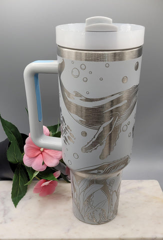 Humpback whales tumbler, Ocean theme 40oz Double Wall Insulated Tumbler with Handles Gift for mom, Granny, sister, Niece