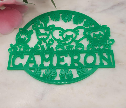 Personalised African Safari Name Plaque Kids Bedroom Wall or Door Hanger, Nursery Decor, Custom Acrylic or Wood Sign