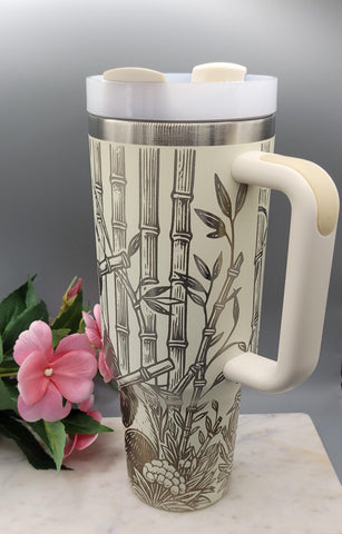 Panda and flowers 40oz Double Wall Insulated Tumbler with Handles Gift for mom, Granny, sister, Niece