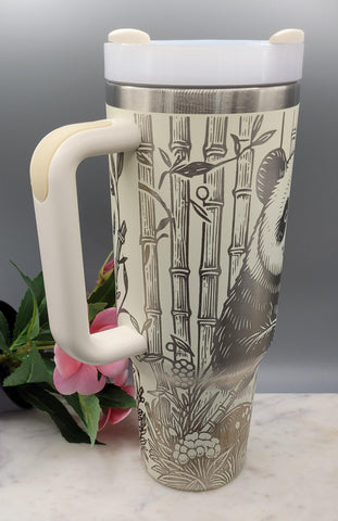 Panda and flowers 40oz Double Wall Insulated Tumbler with Handles Gift for mom, Granny, sister, Niece