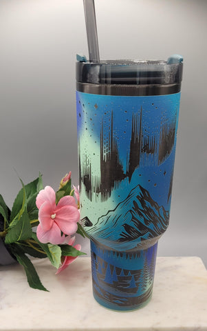 Original Stanley Northern Lights, wilderness, stars gift Engraved tumbler 40oz Double Wall Insulated Tumbler with Handles