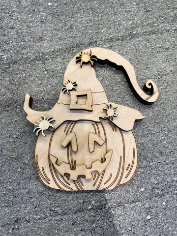 DIY Paint Your Own Halloween Pumpkin with Bats Wooden Craft Kit for Kids & Adults, Pumpkin with Witches hat Spooky Fall DIY Halloween Decor