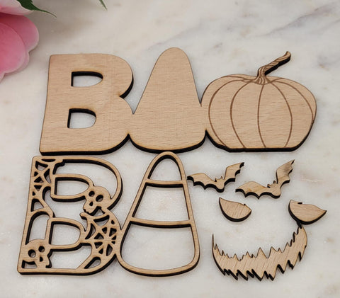 DIY Paint Your Own wooden Halloween BOO trick or treat with Bats Craft for Kids & Adults Pumpkin Spooky DIY Halloween Decor