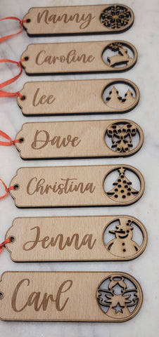 Personalized Wooden Christmas Gift Tag Custom Engraved Holiday Name Tag, Rustic Xmas Present Label, Stocking Tag Ornament Christmas Name tag