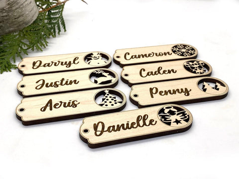 Personalized Wooden Christmas Gift Tag Custom Engraved Holiday Name Tag, Rustic Xmas Present Label, Stocking Tag Ornament Christmas Name tag