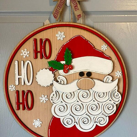 DIY Paint Your Own Santa Ho HO Ho Christmas Welcome Wooden Door Sign Kit Make Your Own Front Door Sign Wood Blank for Custom Home Decor