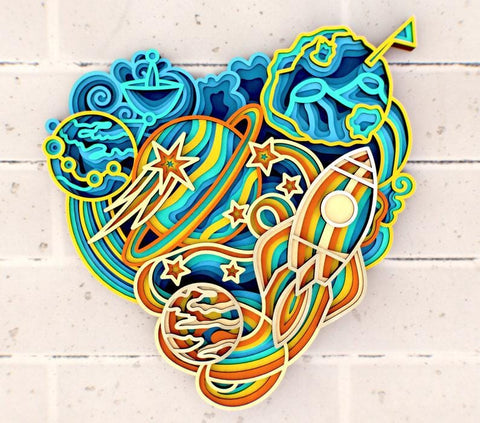 DIY Paint Your Own 3d Cosmic Planets and spaceship Wooden Sign Kit Make Your Own Door or wall Sign Wood Blank for layered Home Decor