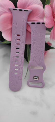 Engraved scripture floral butterfly Gift Design for Apple Watch Silicone Sports Band/Strap 38mm/40mm/41mm/42mm/44mm/45mm/46mm/49mm