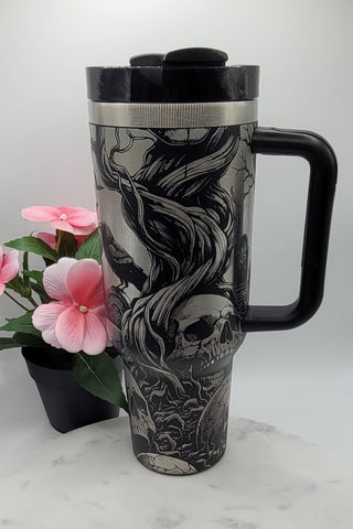 Graveyard, crows, Halloween, skulls, 40oz Double Wall Insulated Tumbler with Handles Gift
