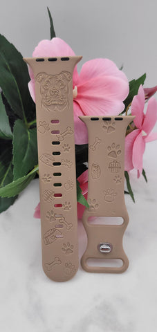 Engraved Pittbull, dog lover Design for Apple Watch Silicone Sports Band/Strap 38mm/40mm/41mm/42mm/44mm/45mm/46mm/49mm Boho