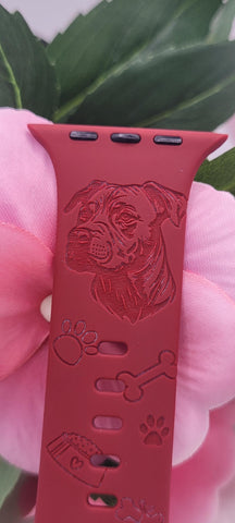 Engraved Staffie, Stafordshire Terrier dog lover Design for Apple Watch Silicone Sports Band/Strap 38mm/40mm/41mm/42mm/44mm/45mm/46mm/49mm