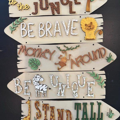DIY Paint Your Own Safari Jungle Wooden Wall Plaque Craft Set for Kids & Adults, Welcome to the Jungle Animal Activity, Safari Party Decor