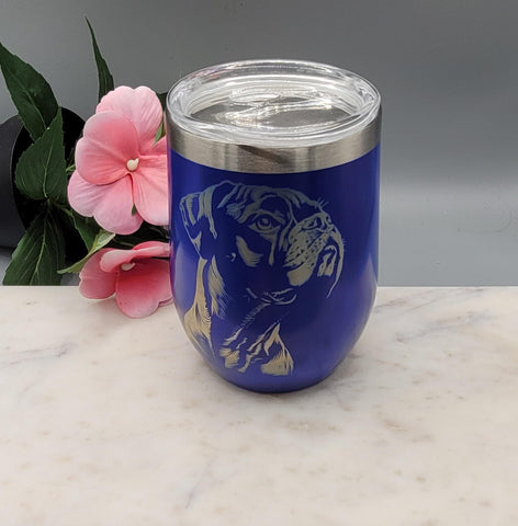 Boxer dog mom, Dog Lover 12oz Double-Walled Tumbler Laser Engraved Dog | Custom Pet Gift | Insulated Stainless Steel Coffee Cup