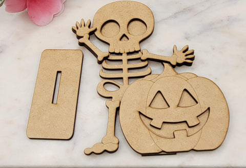 DIY Paint Your Own wooden Halloween Skeleton Standing Halloween Skeleton Halloween Shelf Sitter Standing Sign mantle Decor, Trick or Treat