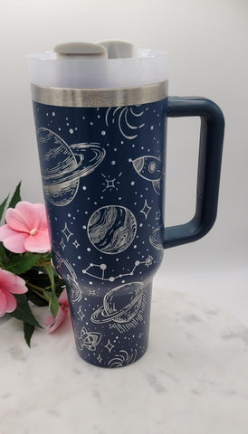 Outerspace, planets, celestial, spaceman, 40oz Double Wall Insulated Tumbler with Handles Gift