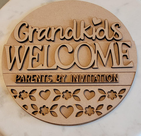 DIY Paint Your Own Grandkids Welcome Wooden Welcome Door Sign Kit Make Your Own Front Door Sign Unpainted Wood Blank for Custom Home Decor