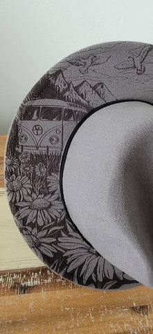 Ocean vibes Burned Hat, Beach Engraved Burned Cowboy Hat: Engraved Suede/Felt Boho Fedora, Felt Wide brim hat