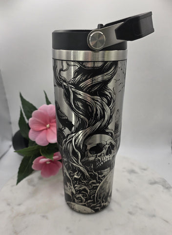 Graveyard Crows Halloween Tumbler: 30oz Double Wall Insulated Stainless Steel tumbler bottle
