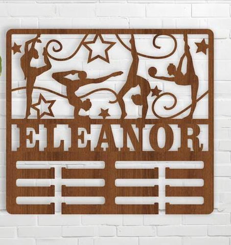 Personalised Gymnastics medal holder Custom Gymnast Name Display. Available in MDF wood or acrylic. Gymnastics Personalized Name Display