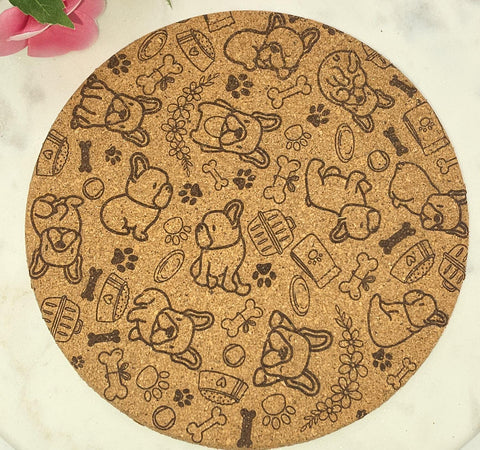 Cork French Bulldog, Dog lover Laser Engraved Cork Trivet: Kitchen Decor Pot Holder Gift, Personalized Housewarming Wedding Hot Pad