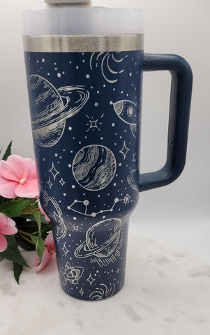 Outerspace, planets, celestial, spaceman, 40oz Double Wall Insulated Tumbler with Handles Gift