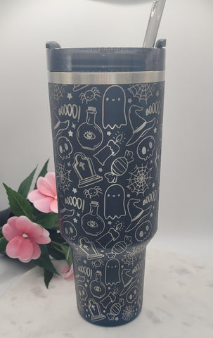 Original Stanley Halloween, Trick or Treat, ghosts Engraved tumbler 40oz Double Wall Insulated Tumbler with Handles