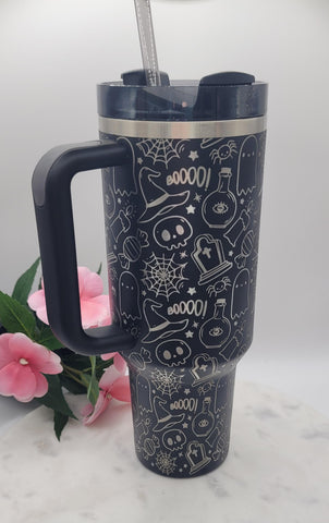 Original Stanley Halloween, Trick or Treat, ghosts Engraved tumbler 40oz Double Wall Insulated Tumbler with Handles