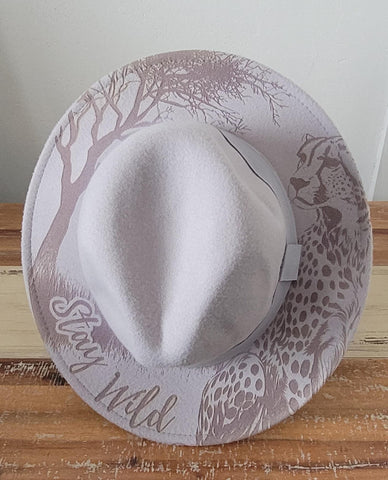 Cheetah Burned Hat, African Safari Burned Animal Cowboy Hat: Engraved Sued/Felt Boho Fedora, Felt Wide brim hat