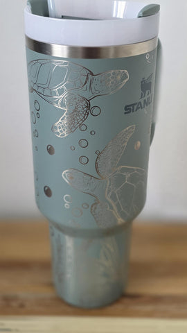 Original Stanley Turtles, under the Sea, ocean theme Engraved tumbler 40oz Double Wall Insulated Tumbler with Handles