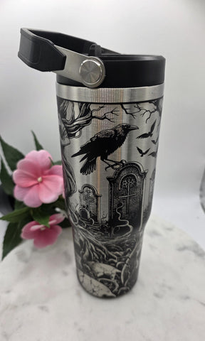 Graveyard Crows Halloween Tumbler: 30oz Double Wall Insulated Stainless Steel tumbler bottle