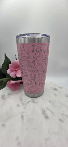 French Bulldog Laser Engraved 20oz Double Wall Insulated Tumbler Travel mug,Seamless Tumbler ,Gift for daughter, niece, Friend