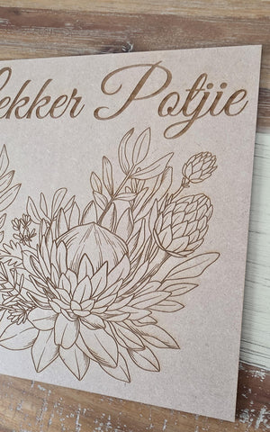 Lekker Potjie, South African potjie pot Trivet, Protea pot stand for your table Wooden Custom Home Decor